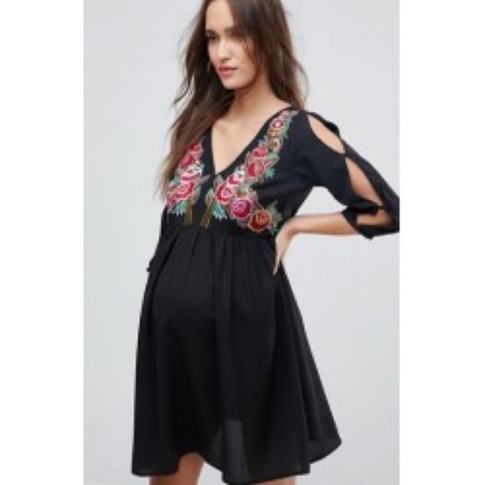 ASOS Black Embroidered Maternity Dress